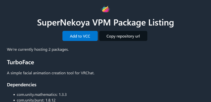 SuperNekoya VPM Package Listing